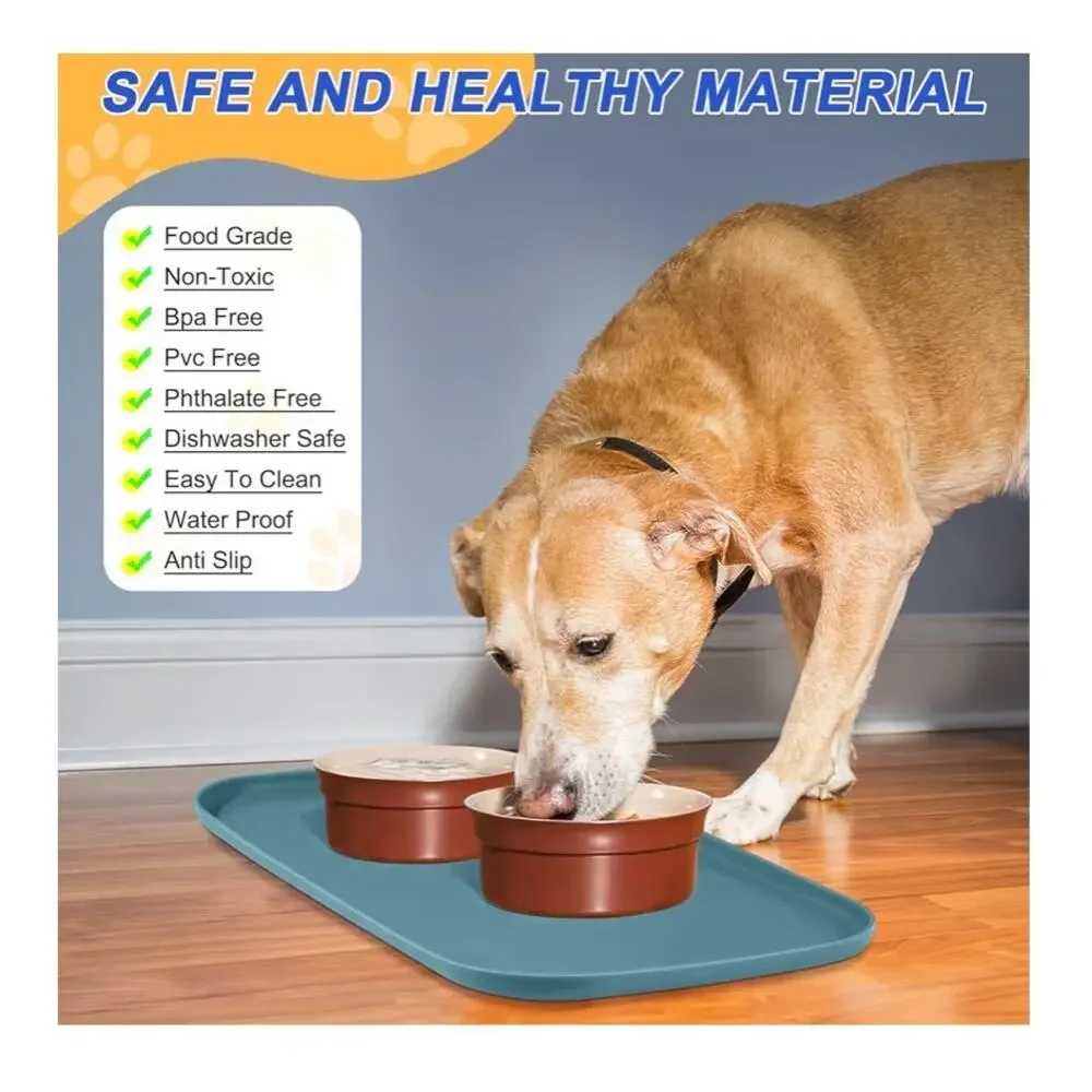 Smilool Silicone Pet Feeding Mat with Raised Edge for Food and Water (C102)